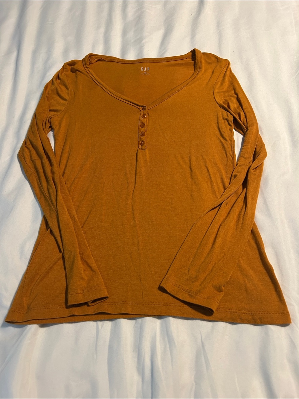 GAP Long-Sleeve Henley Top in Mustard Gold